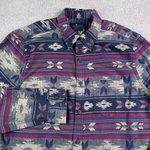 American Eagle Shirt Mens Large Blue Red Aztec Southwestern Classic Fit Flannel